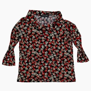 Michael Rene Women's Medium Geometric Print 3/4 Sleeve & Cowl Neck Blouse